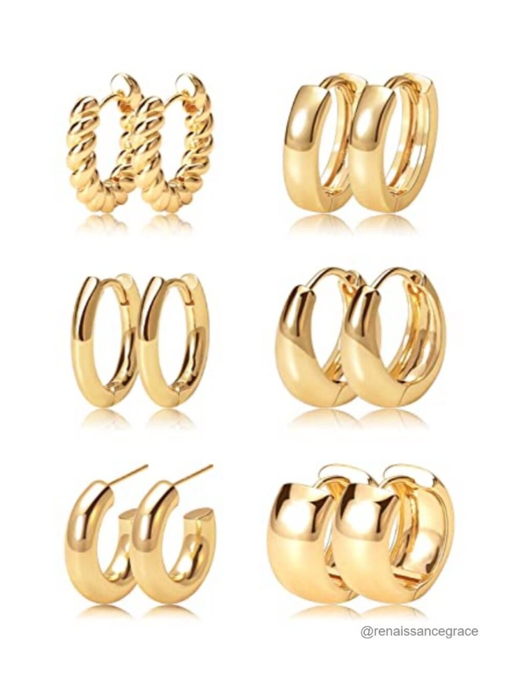 14k Gold Plated Hoop Earrings Set 6 Pairs Hypoallergenic Huggies for Women